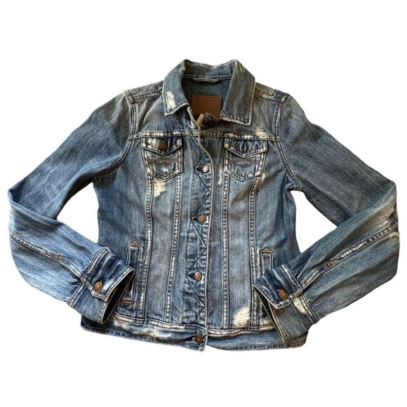 Abercrombie & Fitch Women’s Distressed Classic Button Front Denim Jacket Large - Picture 1 of 15